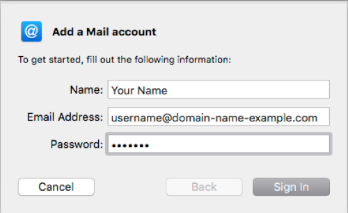 Add a Mail Account screen